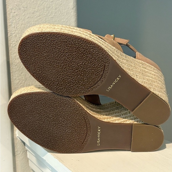 LISA VICKY Nordstrom Gemi Espadrille Wedge Sandal Cognac Suede WMN Size 9.5 NIB - Picture 7 of 9